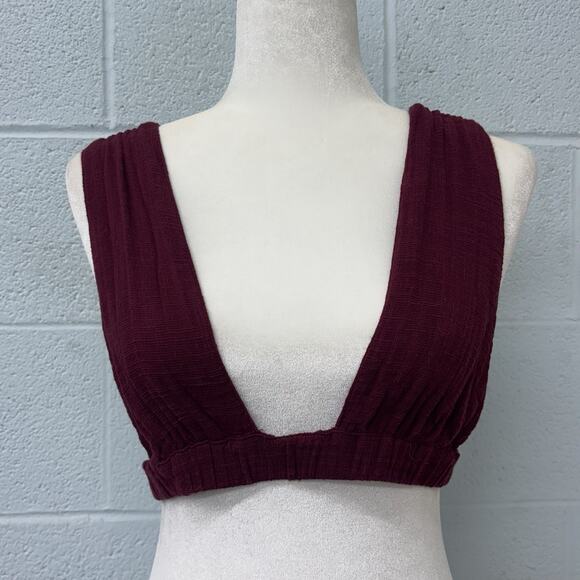 Urban Outfitters Out From Under Strap Wrap Top Burgundy Cotton Blend Adjustable - Picture 1 of 9